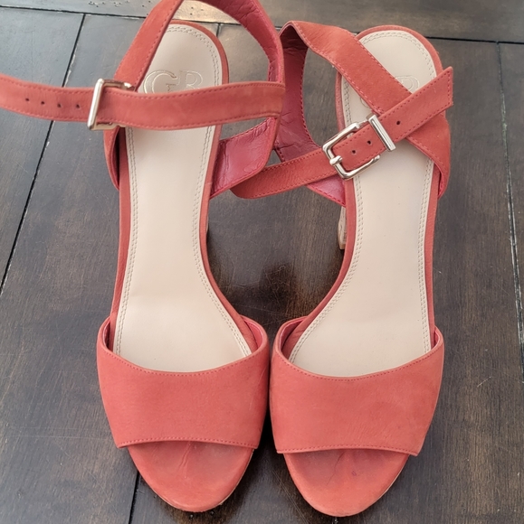 Gianni Bini Platform Heels 70's Vibe Cork and Orange Leather Size 9 - Picture 2 of 4